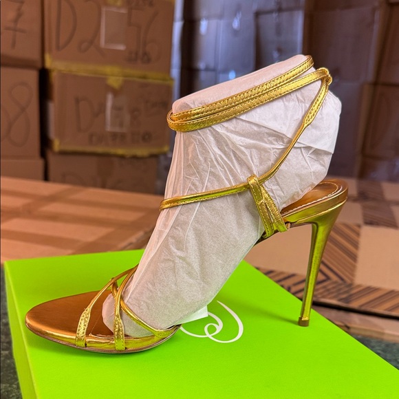 Sam Edelman Metallic Gold Strappy Stiletto Heels - Picture 3 of 5